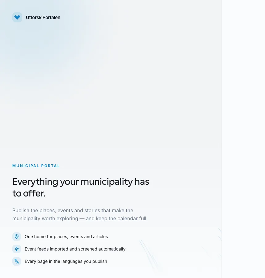 Utforsk Portalen sign-in page describing the municipal portal